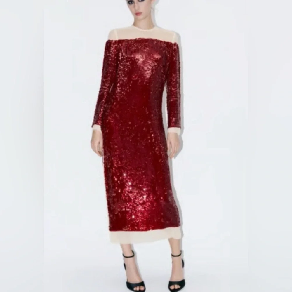 Zara New Sequin Chiffon Dress XS - Picture 2 of 6